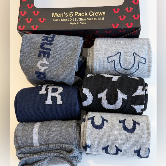 True Religion Other - True Religion 6-Pack Crew Socks in blue and grey colors for shoe size 8-12.5 NWT